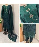 Pakistani GreenFancy Chiffon Dress with embroidery &amp; Squins work, Xl - $137.61