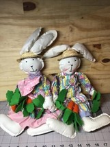 Vintage 15&quot; Man And Women Bunnys Rabbit Cloth Doll Decor Plush W/ Carrot... - £4.65 GBP