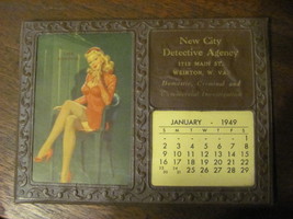 great 1949 detective agency desk calendar with pin-up girl, mint, leather - £38.92 GBP