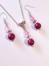 Victorian burgundy silver jewelry set porcelain beads earrings necklace ... - €22,98 EUR