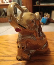 000 Sitting Ceramic Elephant Figurine Statue Shiny Gold Brown - £10.17 GBP