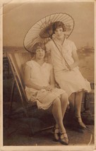 rppc young girls With Umbrella on beach unposted - £36.51 GBP