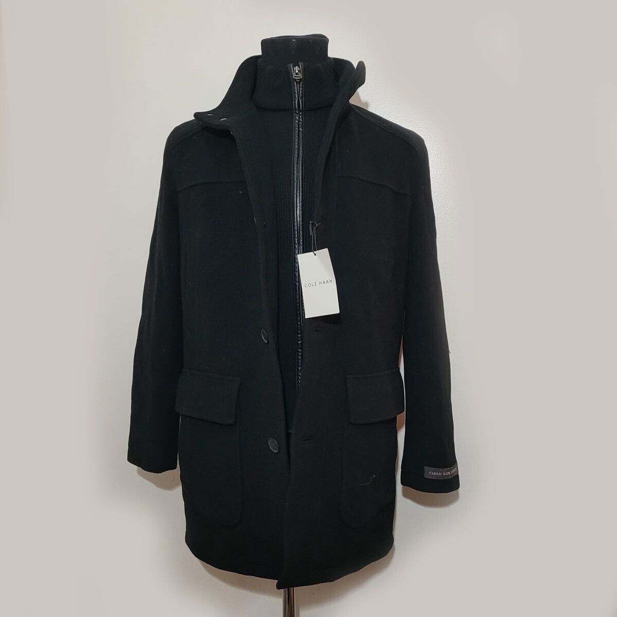 Cole Haan Wool Blend Men Coat Size S Black - £231.92 GBP