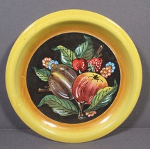 Pottery Plate Small Yellow &amp; Black Fruit 4.5&quot; Hand Painted Decorative Un... - £7.70 GBP