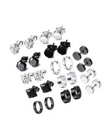 10-12 Pairs Earrings for Men, Stainless Steel Black - £57.71 GBP