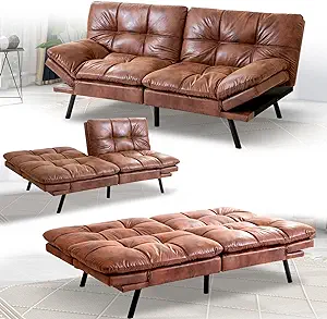 Futon Sofa Bed Convertible Memory Foam Couch Sleeper,Modern Faux Leather... - $582.99