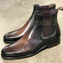 Handmade Men&#39;s Leather Patina Chelsea Dress Custom Made Grade Stylish Boots-736 - £210.15 GBP