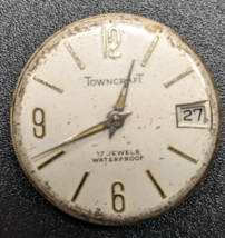 Vintage Towncraft Basis Men&#39;s Swiss 17J Date Watch Movement for Part/Repair - $18.80