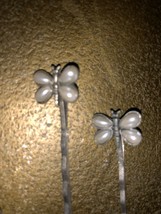 Butterfly Pearl &amp; Silver Bobby Pins Clip Barrette Hair Pin Accessory Set Of 2 - £12.05 GBP