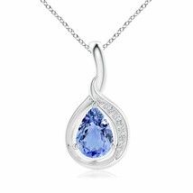 Pear-Shaped Tanzanite and Diamond Loop Pendant in Silver (Grade- A, Size- 7x5MM) - £149.89 GBP