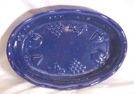 Stoneware Cobalt Blue Casserole Bowl Baking Dish Grapes Motif - £19.47 GBP