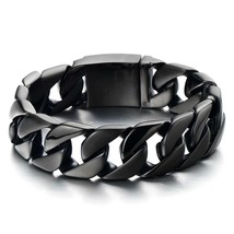 Masculine Men&#39;s Stainless Steel Black Large Curb Chain Link Bracelet - £70.01 GBP