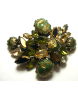 Vintage Regency Signed Brooch Pin Gold Green Black Rhinestones 16-A - €126,65 EUR
