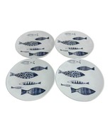 Set of 4 Sur La Table Plates Melamine Fish Blue Appetizer 7&quot; Hard to Find - $15.69