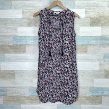 Beach Lunch Lounge Tassel Split Neck Tank Dress Blue Floral Casual Womens Small - £14.78 GBP