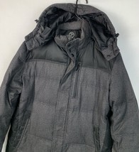 Tumi Jacket Quilted Down Coat Grey Black Hooded Full Zip Men’s XL - £46.90 GBP