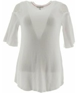 Isaac Mizrahi Live! Cold Shoulder Flutter Short Sleeve Sweater White X-L... - £7.46 GBP