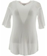 Isaac Mizrahi Live! Cold Shoulder Flutter Short Sleeve Sweater White X-L... - $13.02 CAD