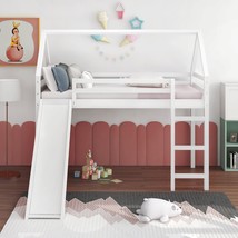 Twin Size Loft Bed with Slide, House Bed with Slide - White - £219.53 GBP