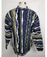 Veezo Mens Colorful 3D Knit Abstract Sweater Blue Black Coogi Style Acry... - $64.35