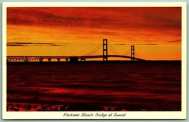 Mackinac Bridge at Sunset Michigan MI UNP Chrome Postcard F14 - £2.29 GBP