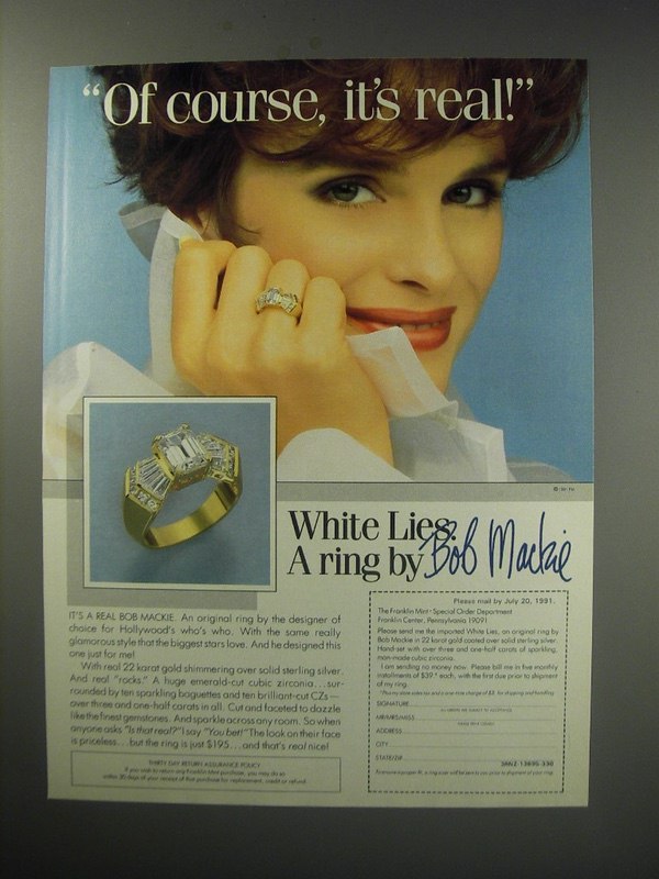 1991 The Franklin Mint Bob Mackie White Lies Ring Ad - Of course! - $18.49