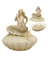 Sand Brown Abstract Mermaid Sitting On Giant Sea Shell Jewelry Box Figur... - £22.30 GBP