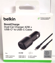 Belkin 42W Dual Car Charger with USB-C to USB-C Cable, 1m - Black - £30.83 GBP