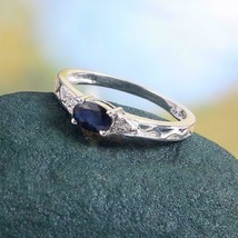 925 Silber Blau Saphir Stapel Ring 4x6 MM Oval 0.6 Karat Saphir Versprechen Ring - £30.15 GBP