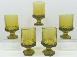 5 Tiffin Franciscan Madeira Avocado Green Footed Glass Goblets VTG Glasses Set - £36.77 GBP
