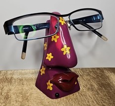 VividVisionInt® Nose 3D Purple Nose Eyeglasses Holder Yellow Flowers 4.25 in - £19.73 GBP