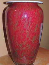 An item in the Pottery & Glass category: Art Glass 10.5"x6" Vase Red/ Green/ Yellow/ White bullicante heavy