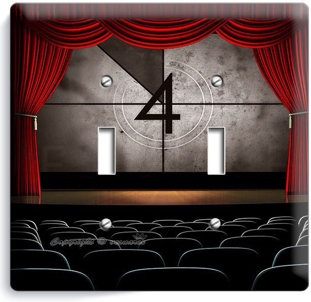 TV ROOM HOME MOVIE THEATER BIG SCREEN DOUBLE LIGHT SWITCH WALL PLATE COVER DECOR