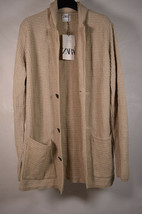 Zara Mens Knit Sweater Cardigan Button Down Jacket M NWT Beige - £42.03 GBP