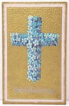 Peaceful Easter Greeting Embossed Floral Cross Gold Gilded Postcard A18 - £3.89 GBP