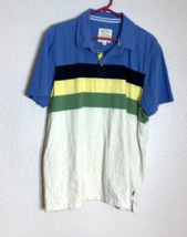 Fat Face Mens Sz 2XL Polo Colorblock Blue Sky Yellow Green Striped 1/2 B... - $19.79
