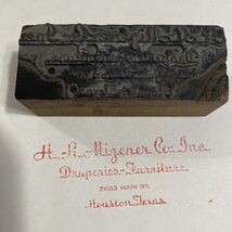 Vintage Printing Block H. R. Migener Co Draperies &amp; Furniture Houston Tx - €6,22 EUR