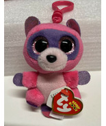 TY BEANIE BOOS - 2015 ROXIE the Pink RACOON KEY CLIP - MINT with MINT TA... - £8.78 GBP