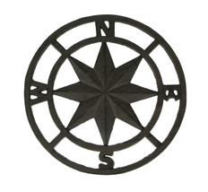 Brown Cast Iron Nautical Compass Rose Indoor Outdoor Wall Hanging - £27.20 GBP