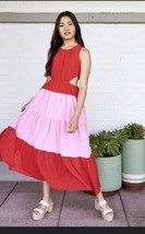 Pink And Red Maxi Open Waist/hip Tiered Dress New With Tags Size Large E... - $24.31