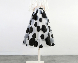 White Black Flower Modi Skirt Outfit Summer High Waist Organza Party Midi Skirts image 5