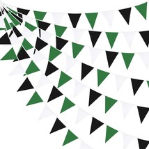 32Ft Green White Black Party Decorations Green Black Fabric Triangle Ban... - £23.97 GBP