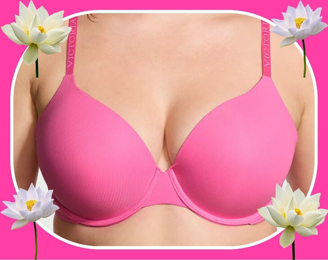 Primary image for 40DD Hot Brt Pink Micro-Rib Victorias Secret Lightly Lined Full Coverage UW Bra