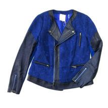 NWT Rebecca Taylor Quilted Floral Moto Jacket in Midnight Leather Trim 2... - $118.80