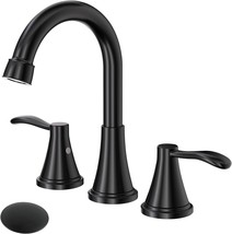 Black Bathroom Faucet 3 Hole, 8 inch Widespread Bathroom Sink Faucet with Pop Up - £26.66 GBP