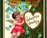 Vtg Postcard 1910s Valentine Greeting Cupid Embossed Periwinkles Unused - $14.22