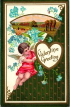 Vtg Postcard 1910s Valentine Greeting Cupid Embossed Periwinkles Unused - £11.13 GBP