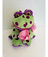 Walmart Green Frog Purple Polka Dots Plush Stuffed Animal Pink Heart - £19.45 GBP