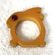 Vintage Butterscotch Yellow Bakelite Bunny Napkin Ring Red Eye 2 1/8 x 2... - $49.01