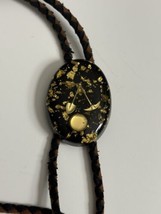 Vintage Gold Flake Lucite Bolo Tie Brown and Black Cord - £18.29 GBP